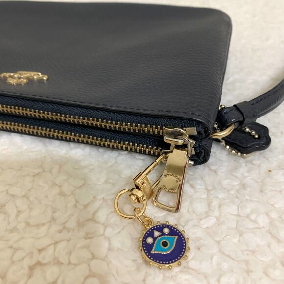 COACH Navy Pebbled Leather Large Double Zip Corner Wallet Wristlet F87587 - Picture 14 of 16